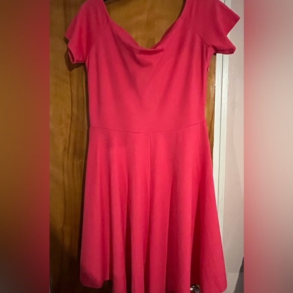 Hot Pink Fit and Flare Mini Dress with Flutter Sleeves - Picture 4 of 4